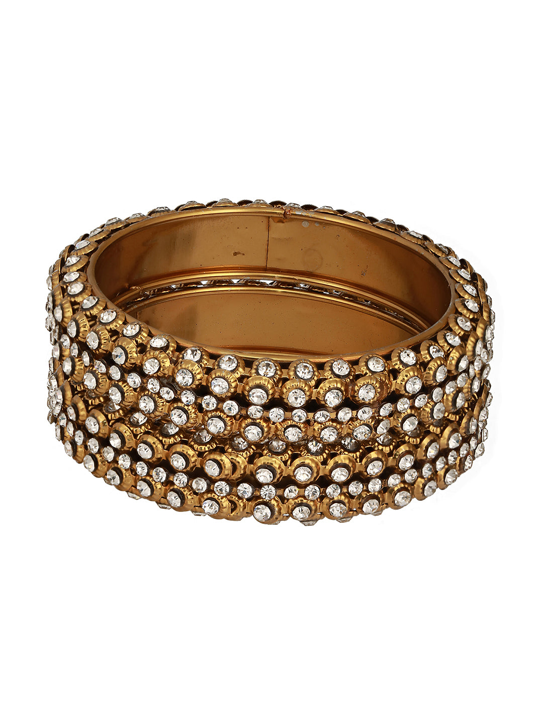 Set Of 2 Gold-Plated CZ-Studded Bangles - Jazzandsizzle