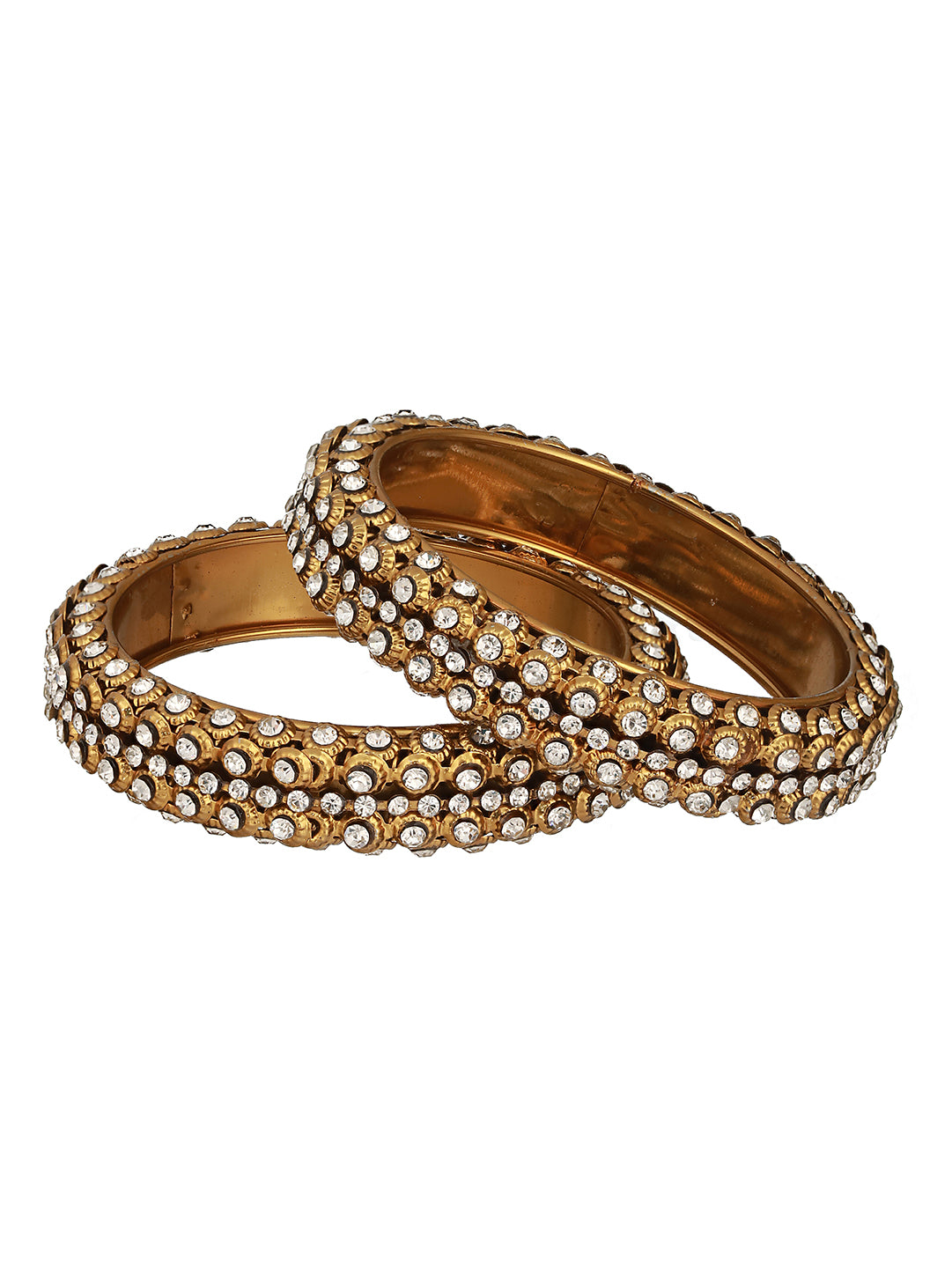 Set Of 2 Gold-Plated CZ-Studded Bangles - Jazzandsizzle