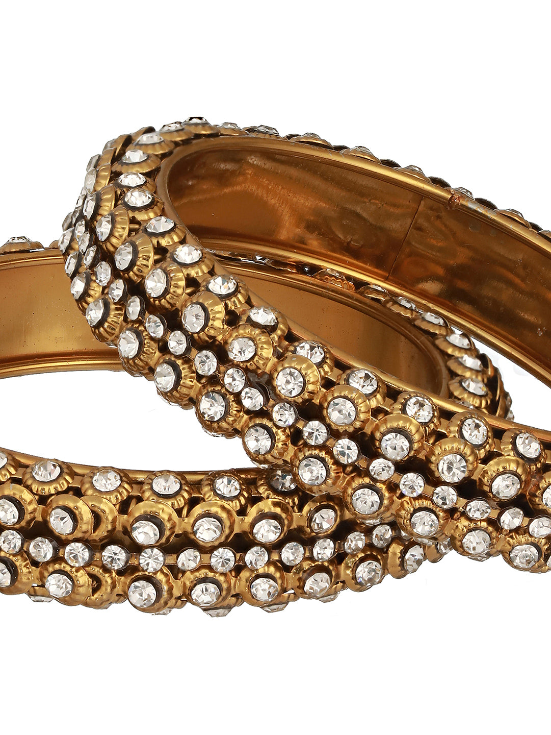 Set Of 2 Gold-Plated CZ-Studded Bangles - Jazzandsizzle