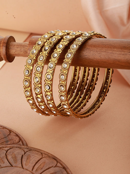 Set Of 4 Gold-Plated CZ-Studded Bangles - Jazzandsizzle