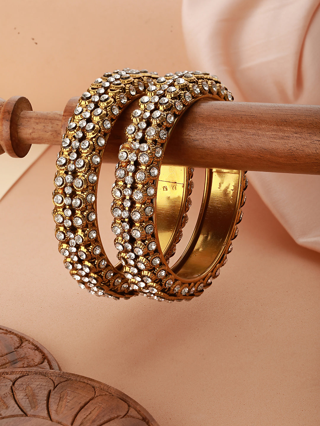 Set Of 2 Gold-Plated CZ-Studded Bangles - Jazzandsizzle