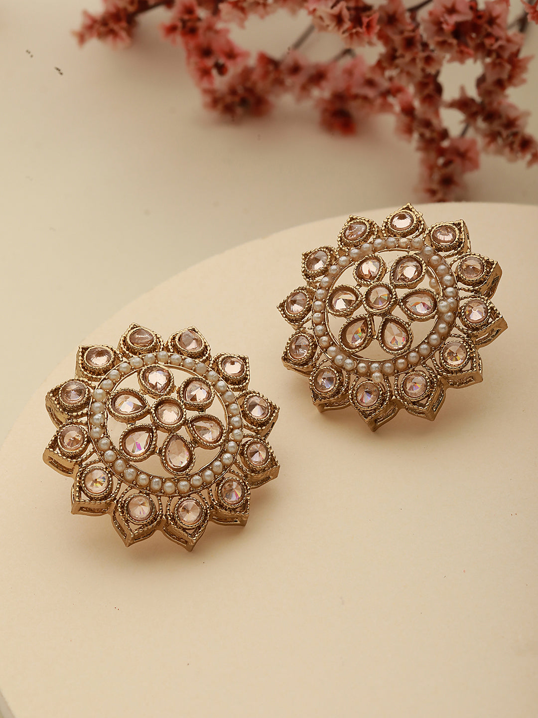 Gold-Plated Floral Stud Earrings - Jazzandsizzle