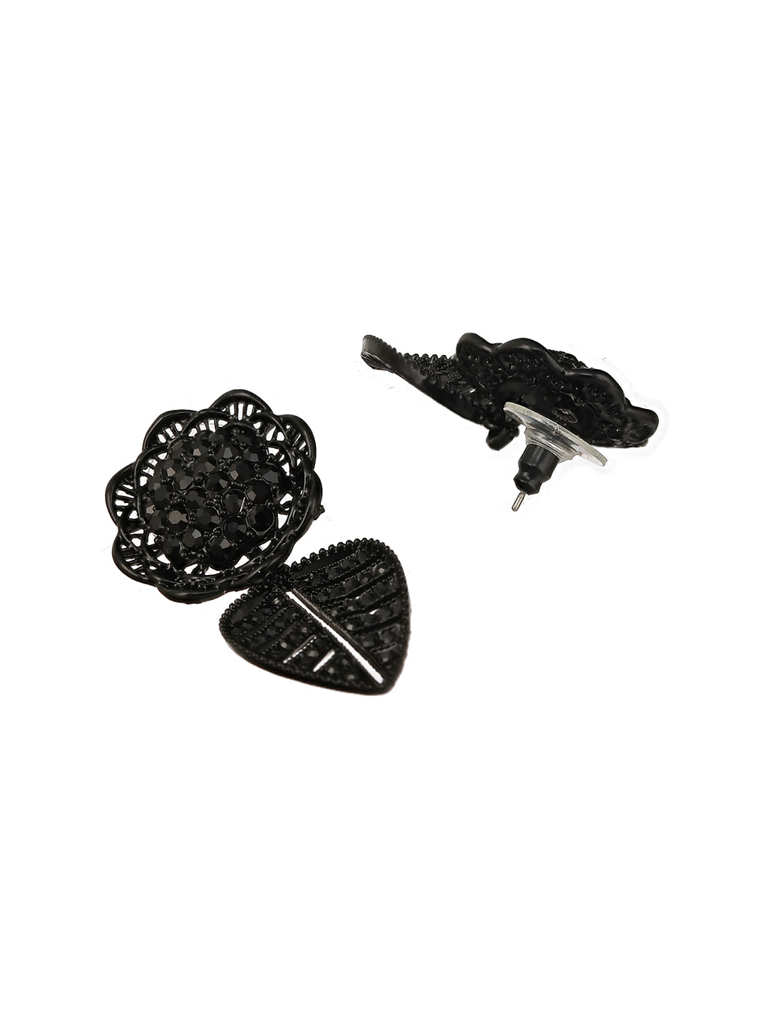 JAZZ AND SIZZLE Black-Toned Floral Shaped Drop Earrings - Jazzandsizzle