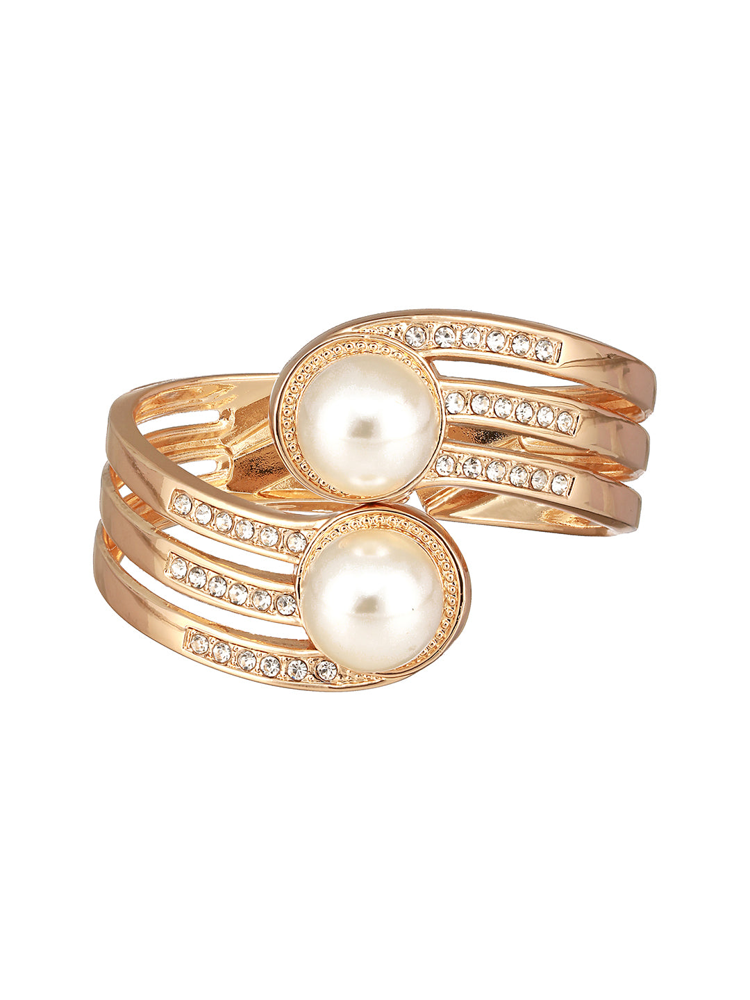 JAZZ AND SIZZLE Gold-Plated CZ Studded White Pearls Cuff Bracelet - Jazzandsizzle