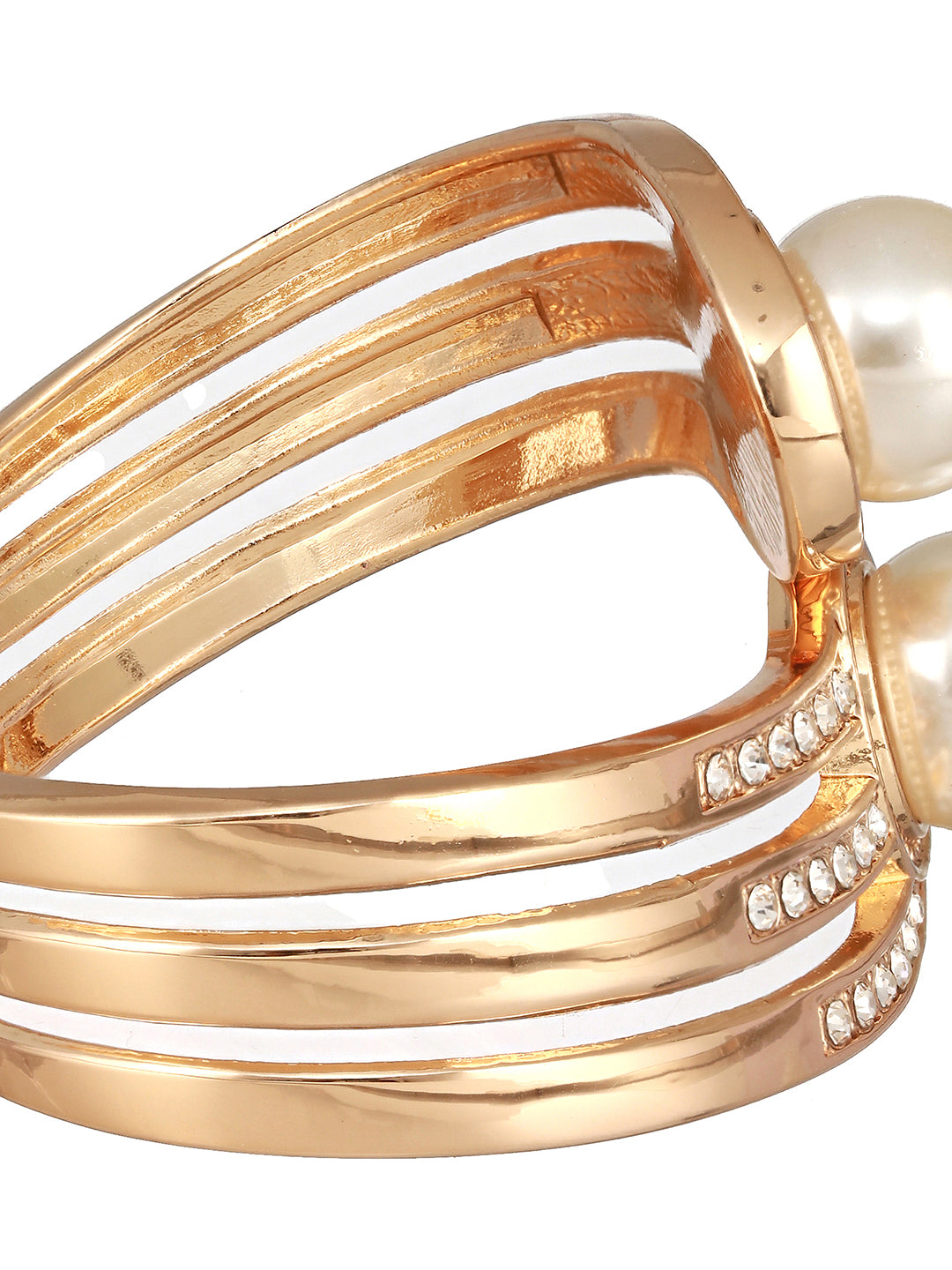 JAZZ AND SIZZLE Gold-Plated CZ Studded White Pearls Cuff Bracelet - Jazzandsizzle