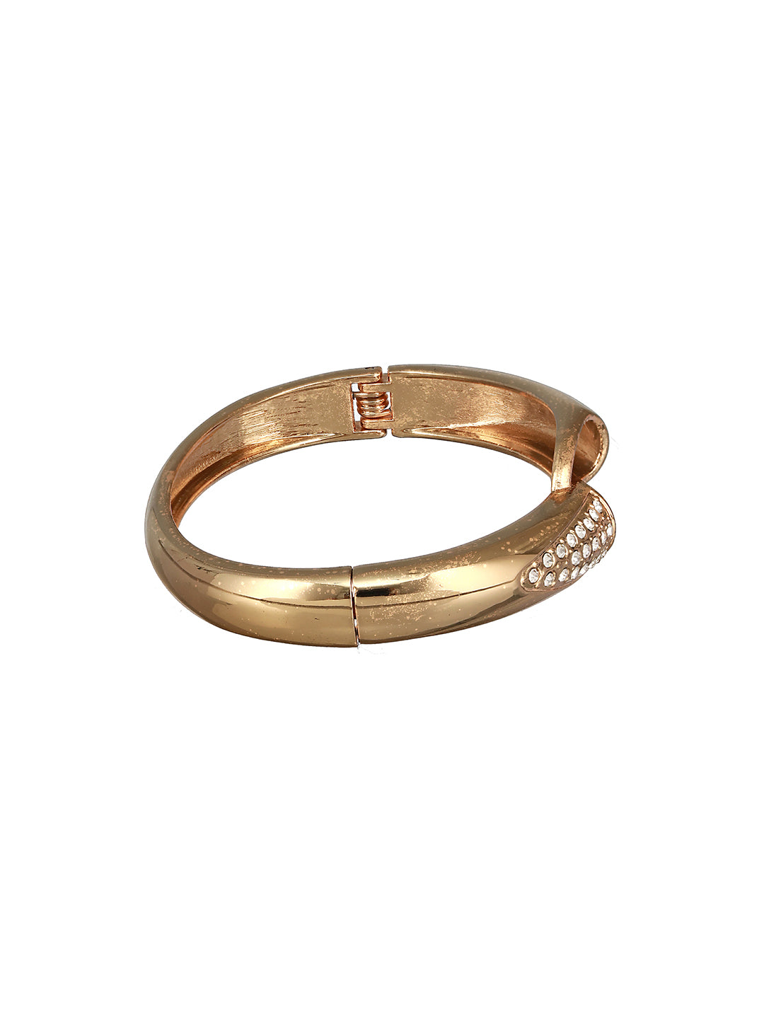 Women Gold-Toned & White Brass Cubic Zirconia Gold-Plated Bangle-Style Bracelet - Jazzandsizzle