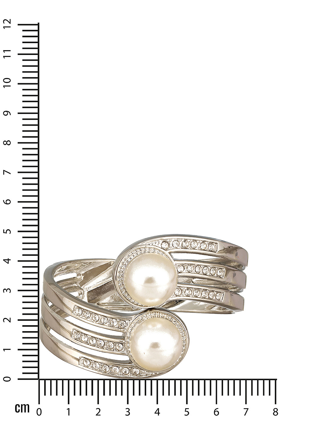 JAZZ AND SIZZLE Silver-Plated CZ Studded White Pearls Cuff Bracelet - Jazzandsizzle