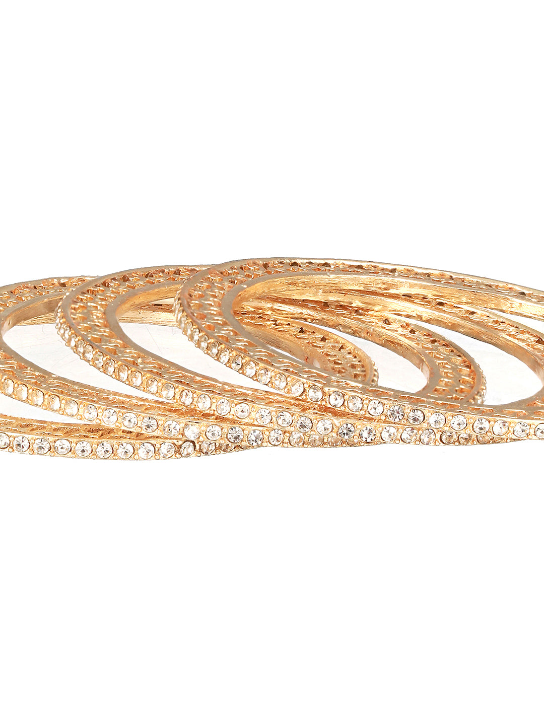 Set Of 4 Gold-Plated CZ-Studded Bangles - Jazzandsizzle