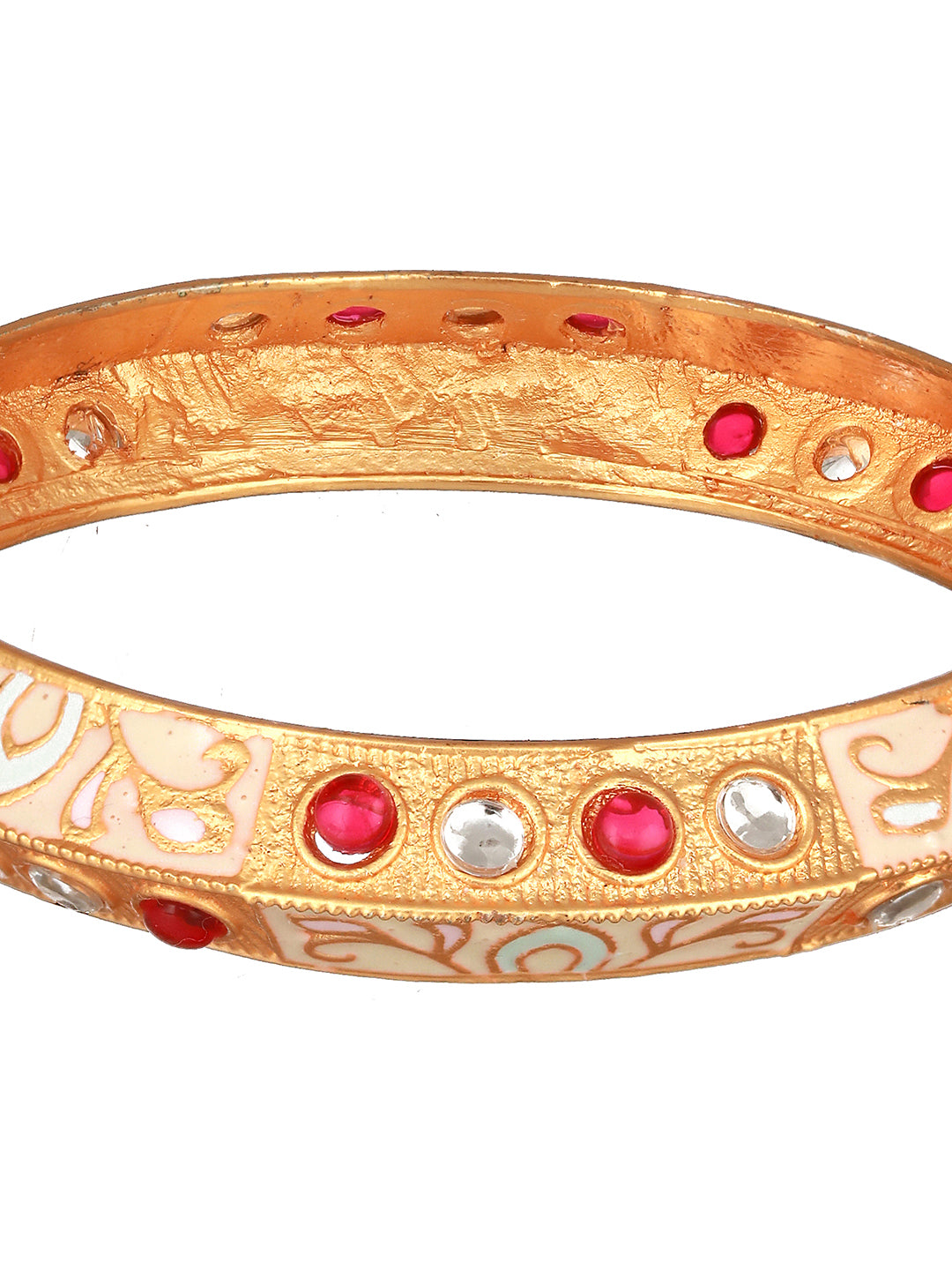 Jazz And Sizzle Set Of 2 Gold-Plated Red & White Kundan-Studded Meenakari Bangles - Jazzandsizzle