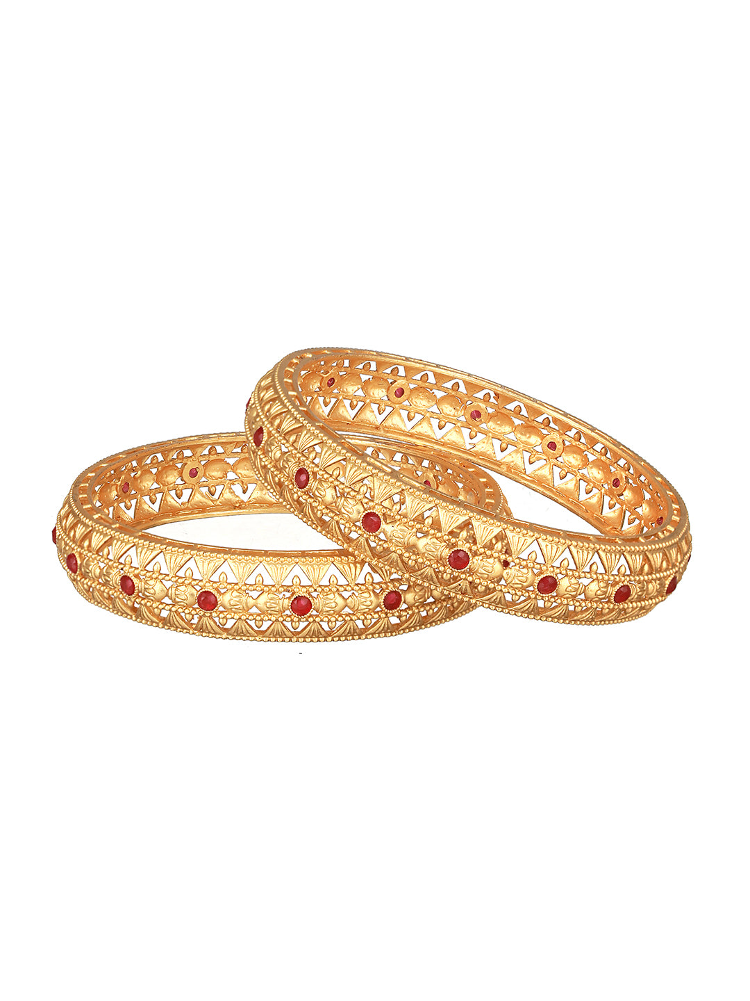 Jazz And Sizzle Set Of 2 22K Gold-Plated Marron Red Stone-Studded Handcrafted Bangles - Jazzandsizzle