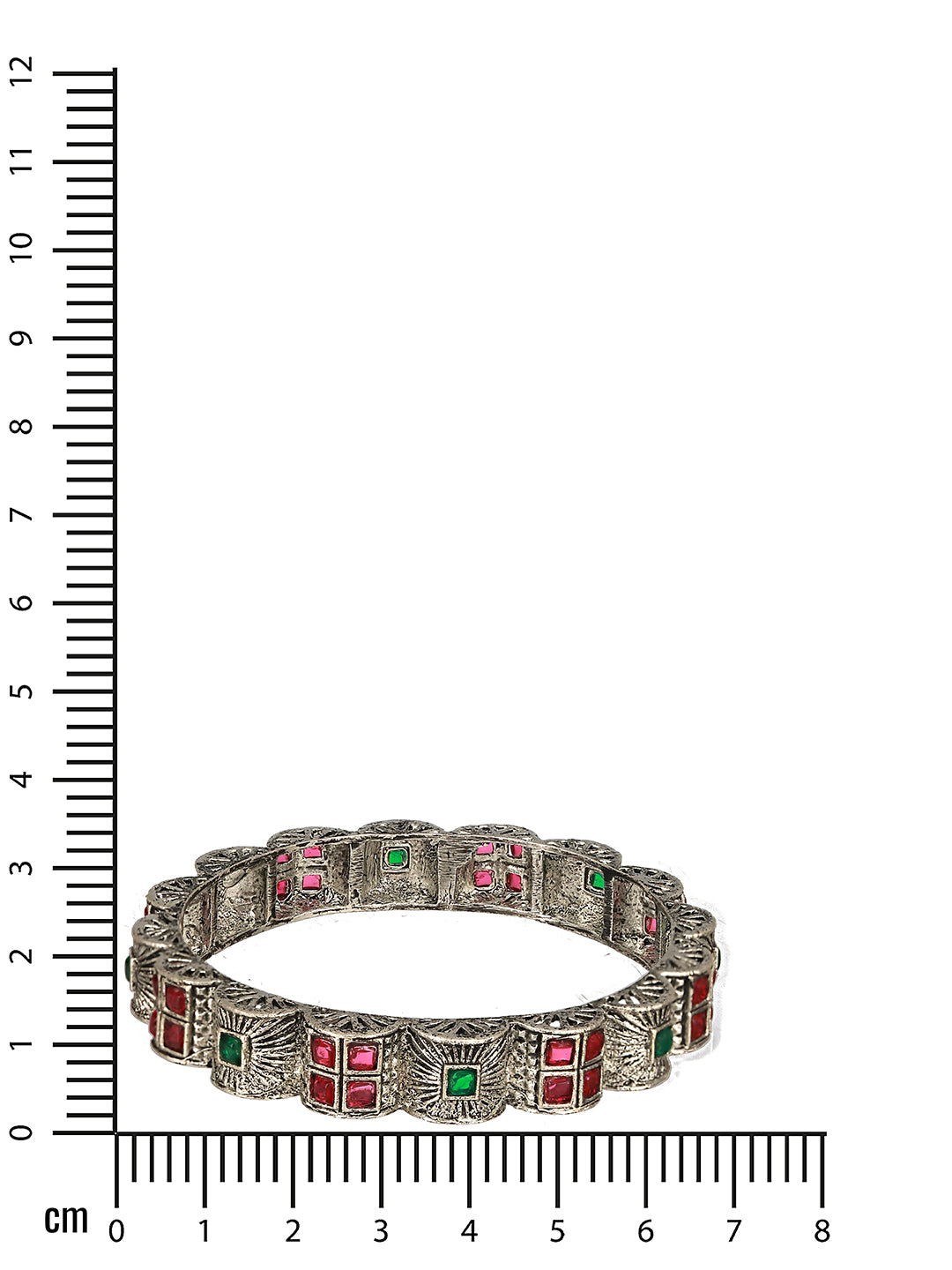 Jazz And Sizzle Set Of 2 Oxidized Silver-Plated Red & Green Stone Studded Bangles - Jazzandsizzle