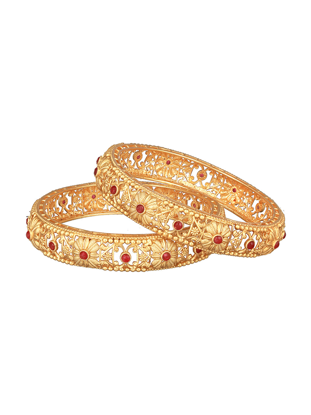 Jazz And Sizzle Set Of 2 Gold-Plated Stone-Studded Handcrafted Bangles - Jazzandsizzle