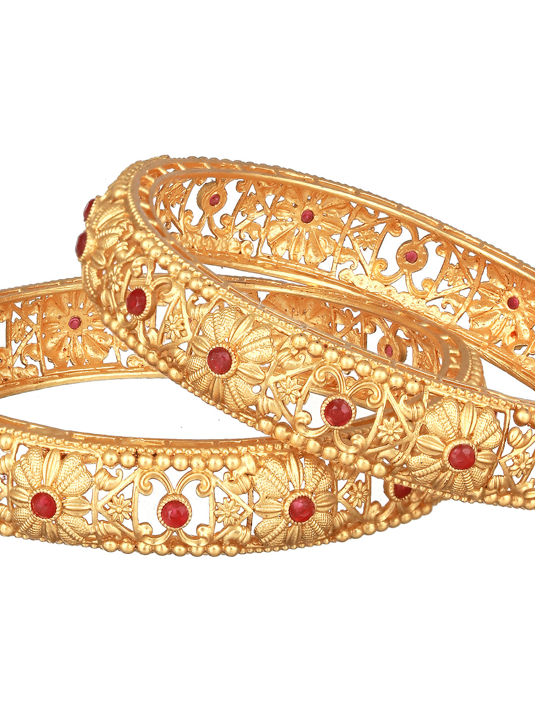 Jazz And Sizzle Set Of 2 Gold-Plated Stone-Studded Handcrafted Bangles - Jazzandsizzle