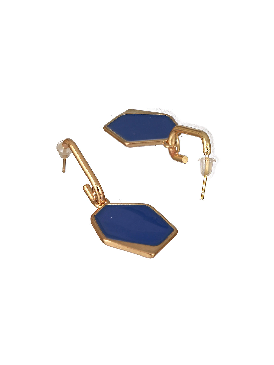 Gold-Toned Blue & Yellow Stone-Studded Contemporary Drop Earrings