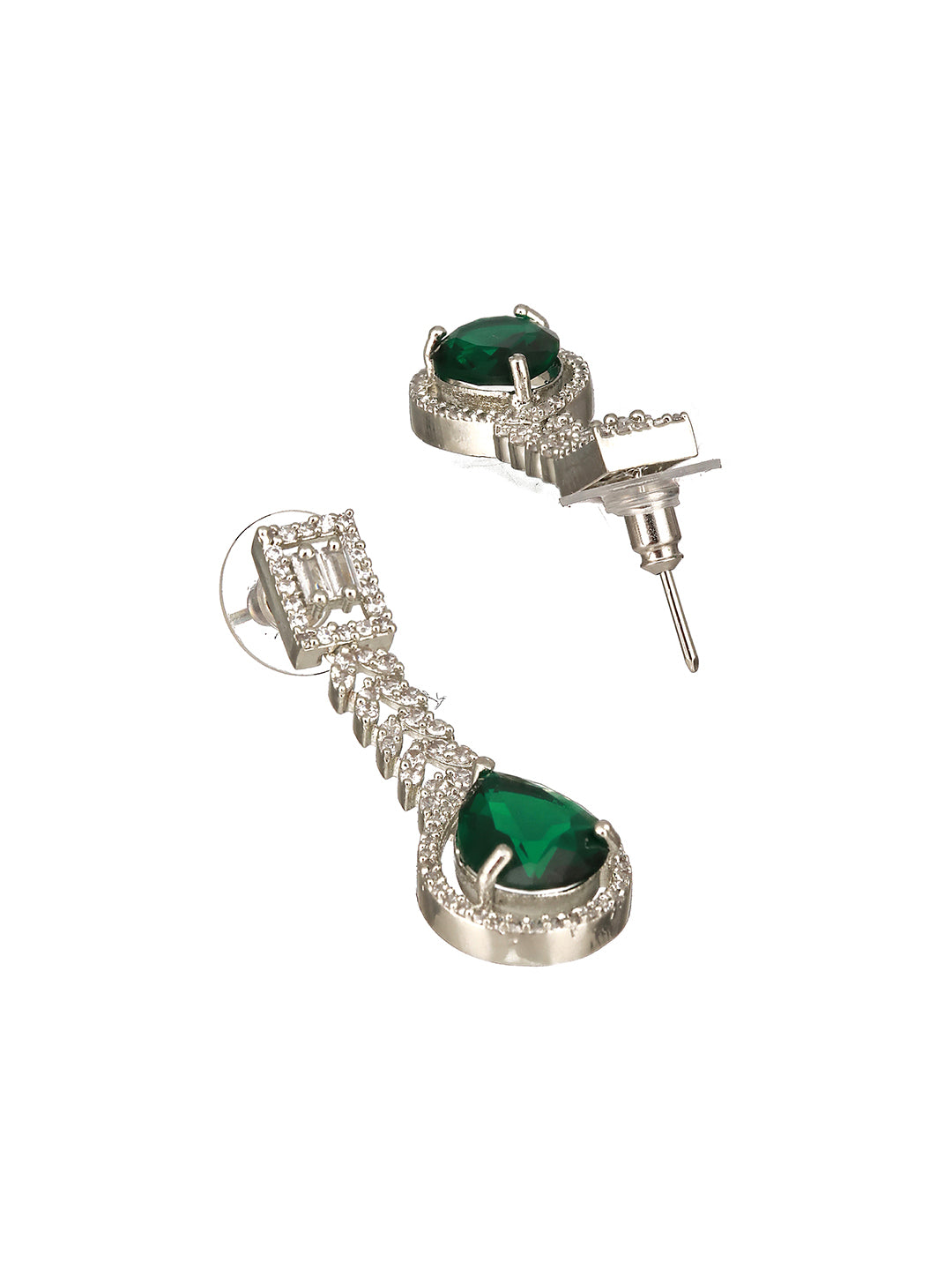 Jazz And Sizzle Silver-Plated Green American Diamond-Studded Jewelry Set - Jazzandsizzle