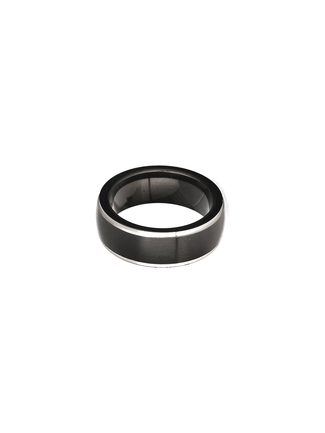 Jazz And Sizzle Men Platinum-Plated Black & Silver-Toned Stainless Steel Finger Ring - Jazzandsizzle