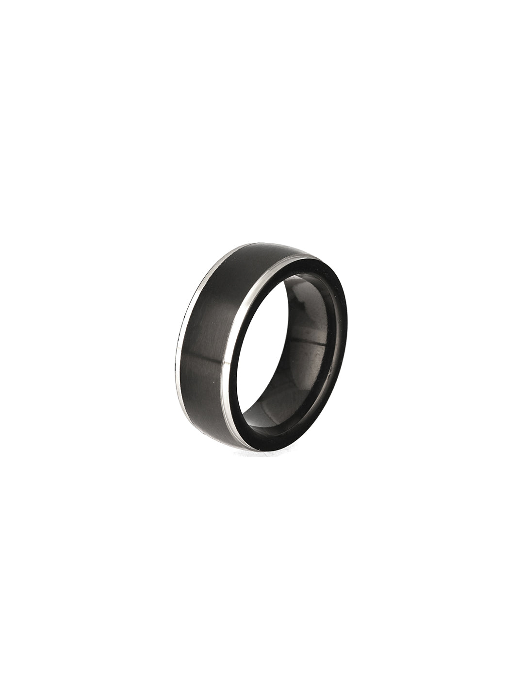 Jazz And Sizzle Men Platinum-Plated Black & Silver-Toned Stainless Steel Finger Ring - Jazzandsizzle