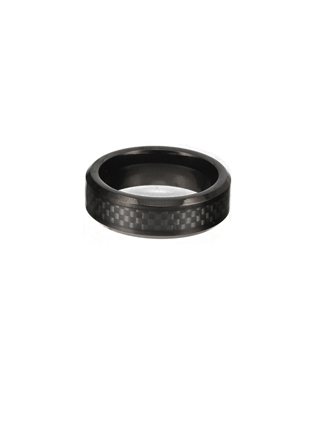 Jazz And Sizzle Men Black Checked Stainless Steel Band Finger Ring - Jazzandsizzle