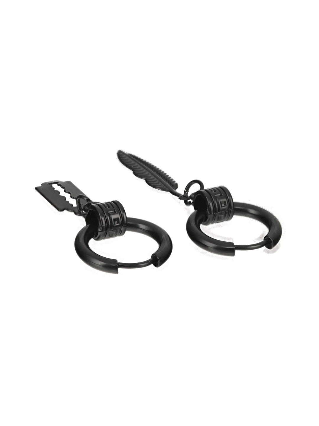 Jazz And Sizzle Set of 2 Mismatch Black Men Stainless Steel Hoop Earrings - Jazzandsizzle