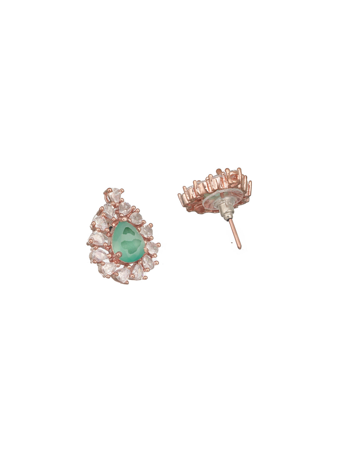 Jazz And Sizzle Rhodium-Plated Mint Green American Diamond Studded Handcrafted Stud Earrings