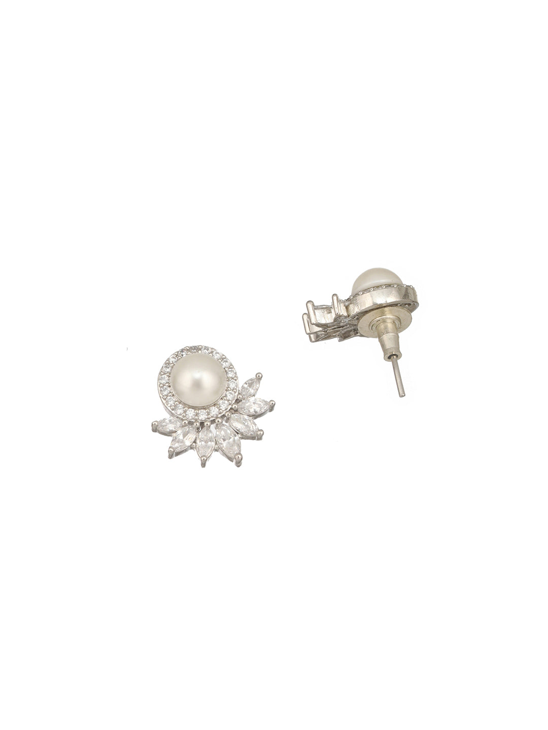 Jazz And Sizzle Silver Plated AD & Pearl Studded Studs Earrings - Jazzandsizzle