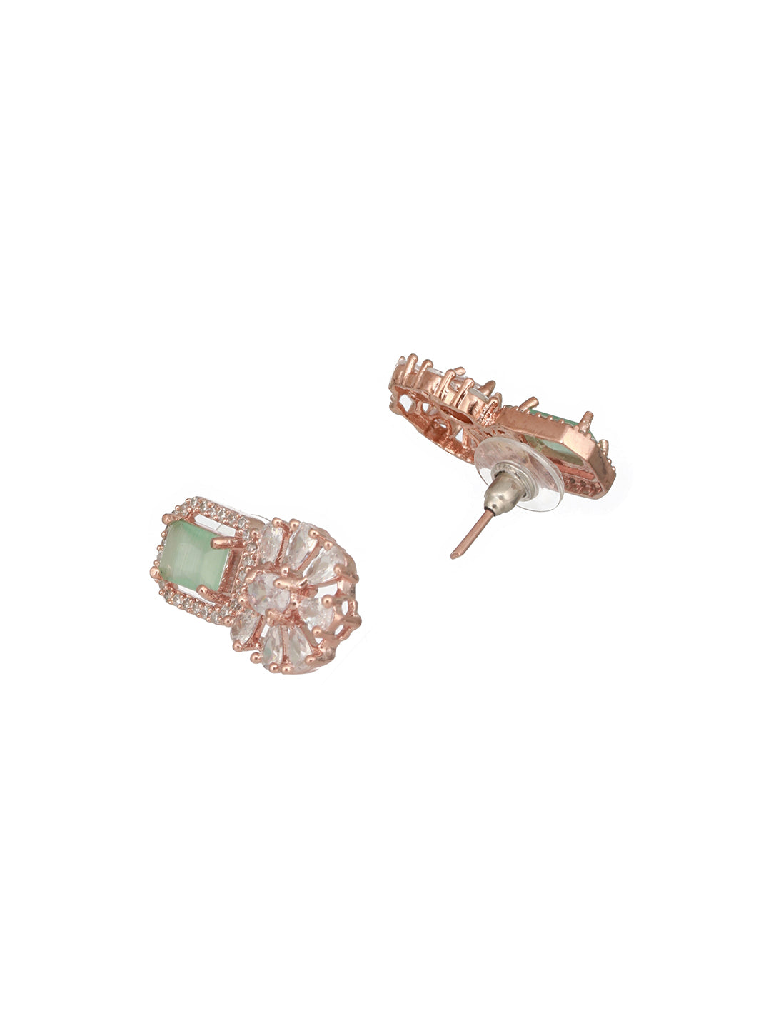 Jazz And Sizzle Rose Gold-Plated AD & Mint Green Stone Studded Earrings