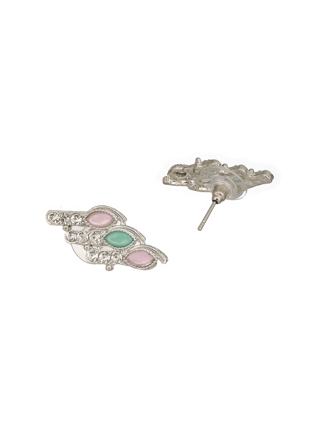 Jazz And Sizzle Silver-Plated Mint Green & Pink Stone & CZ Studded Jewelry Set - Jazzandsizzle