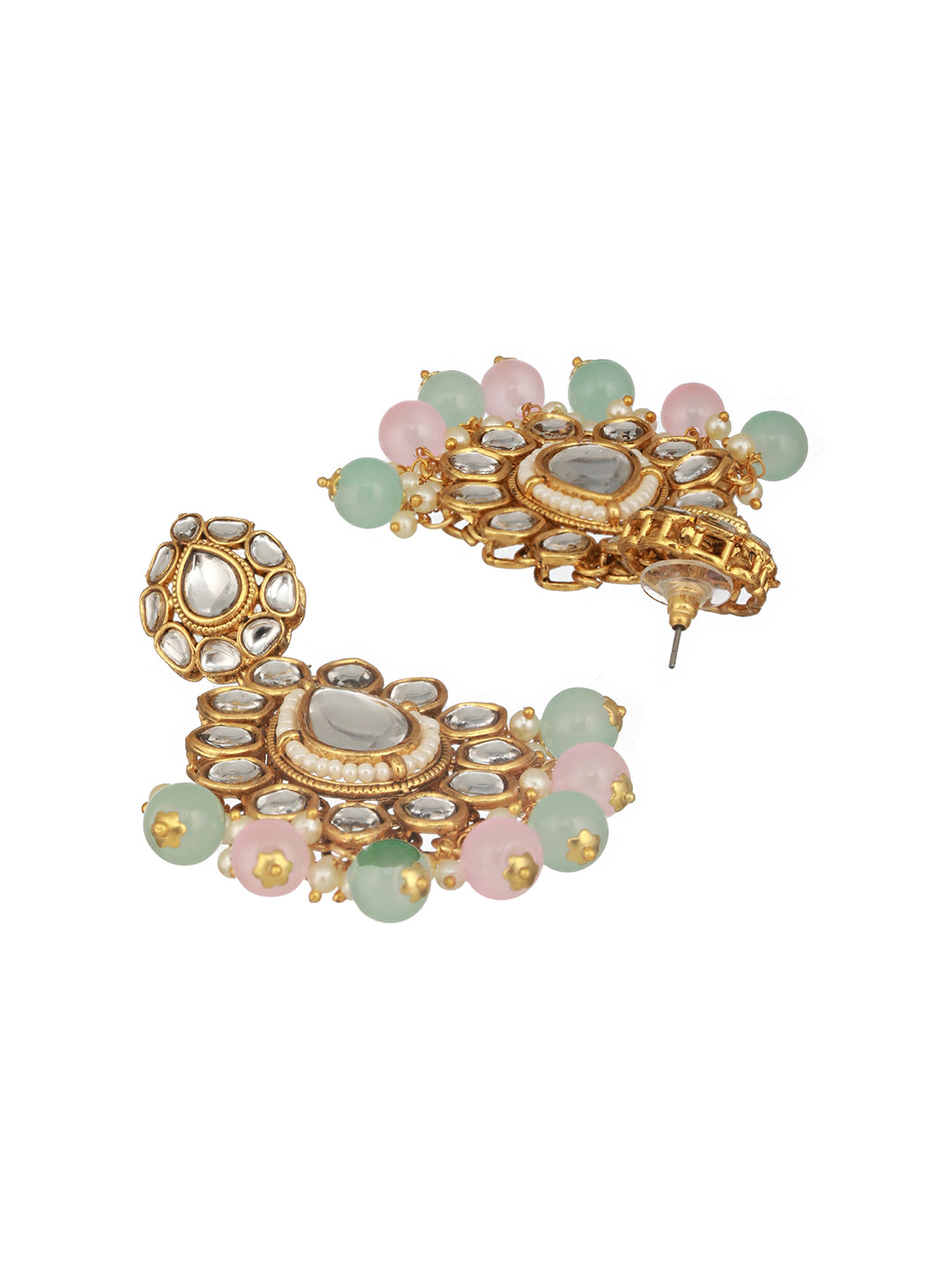 Gold Plated Kundan Studded &Amp; Mint Green &Amp; Baby Pink Pearl Beaded Choker Jewellery Set With Maangtikka