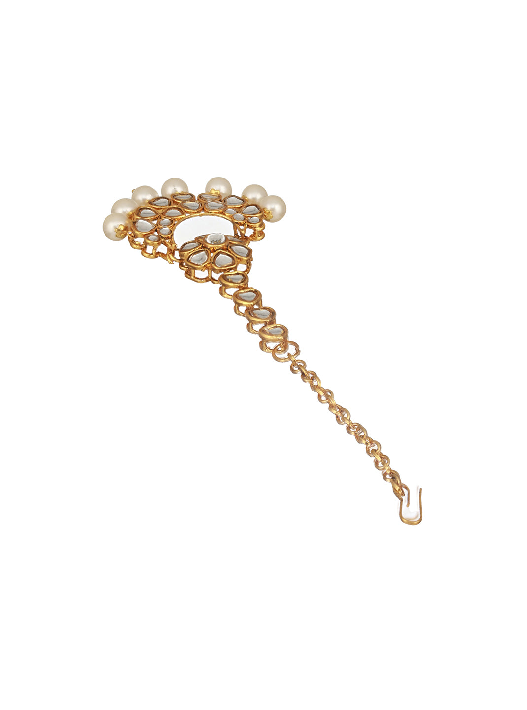 Jazz And Sizzle Gold-Plated & Off-White Artificial Stone-Studded Beaded Maang Tikka - Jazzandsizzle