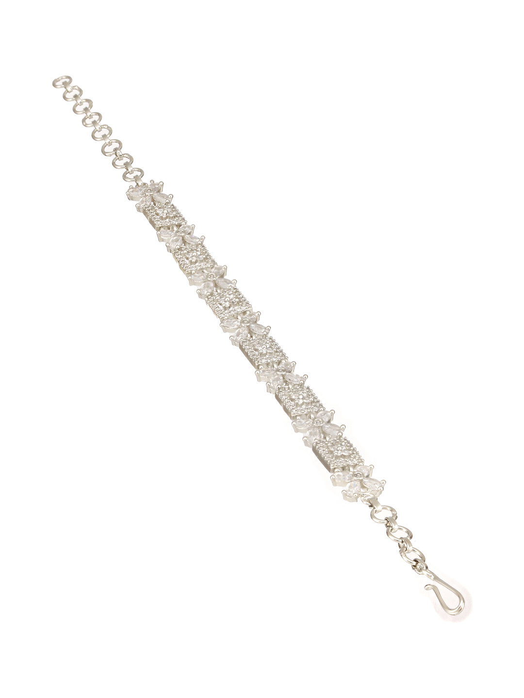 Brass Cubic Zirconia Rose Silver-Plated Link Bracelet
