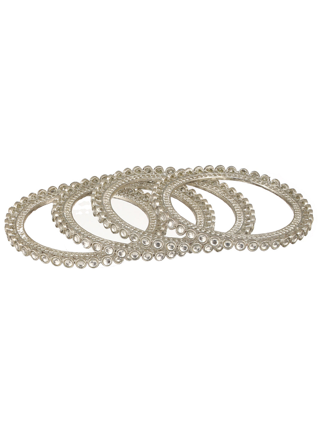 Set Of 4 Silver-Plated Stone-Studded Oxidized Bangles