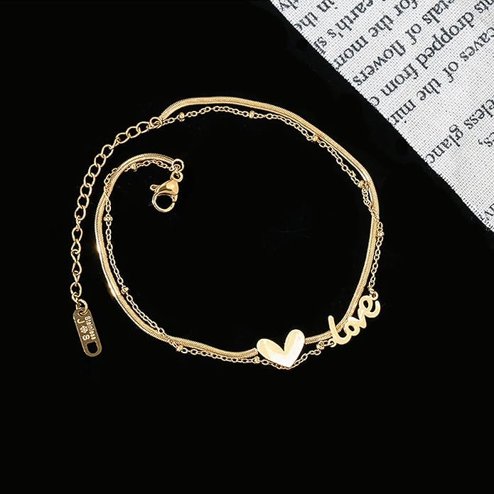 Jazz And Sizzle Gold Plated Heart & Love Stainless Steel Anklet for Valentines Gift