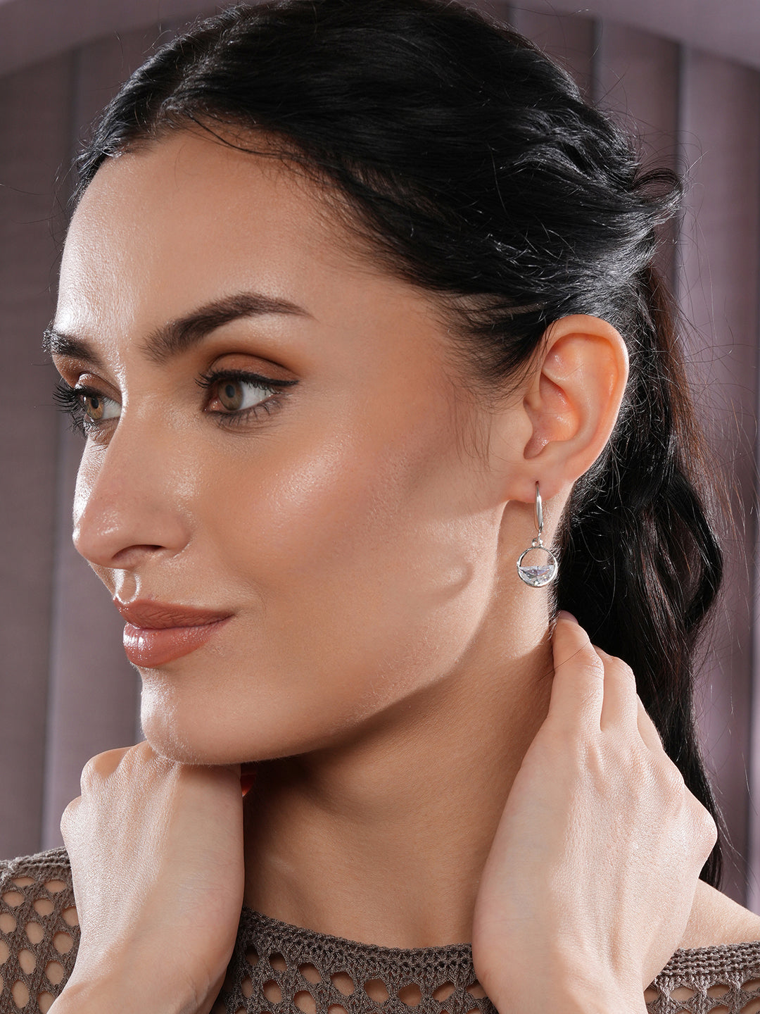 Jazz And Sizzle Rhodium Plated Circular Drop Earrings