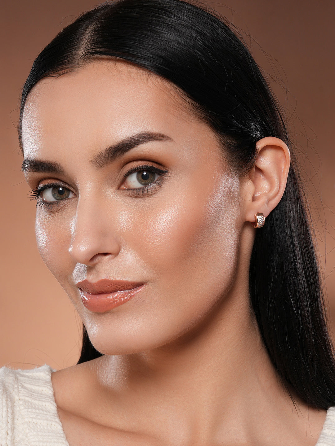 Jazz And Sizzle Rose Gold-Toned Crystal Studded Circular Hoop Earrings