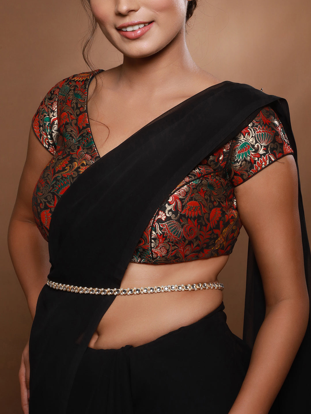 Jazz And Sizzle Gold Plated Pearl Beaded Floral Waist Belt