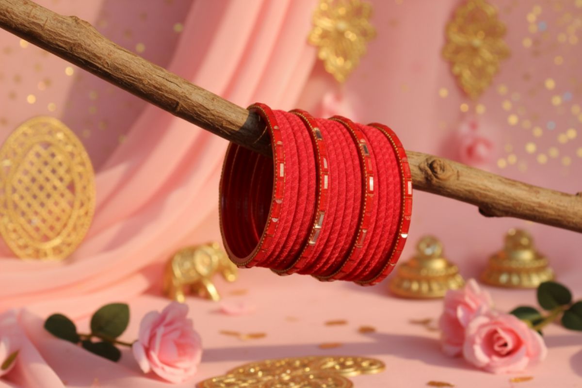 Jazz And Sizzle Set Of 16 Red Velvet & Stone Bangles