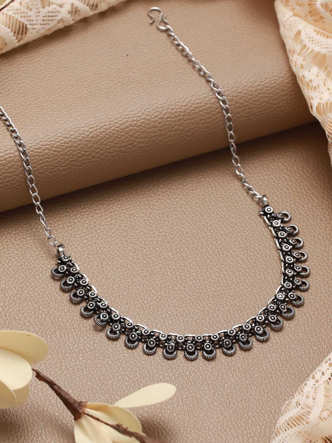 Jazz And Sizzle Set Of 2 Silver-Plated Black Artificial Stone Studded Necklace - Jazzandsizzle