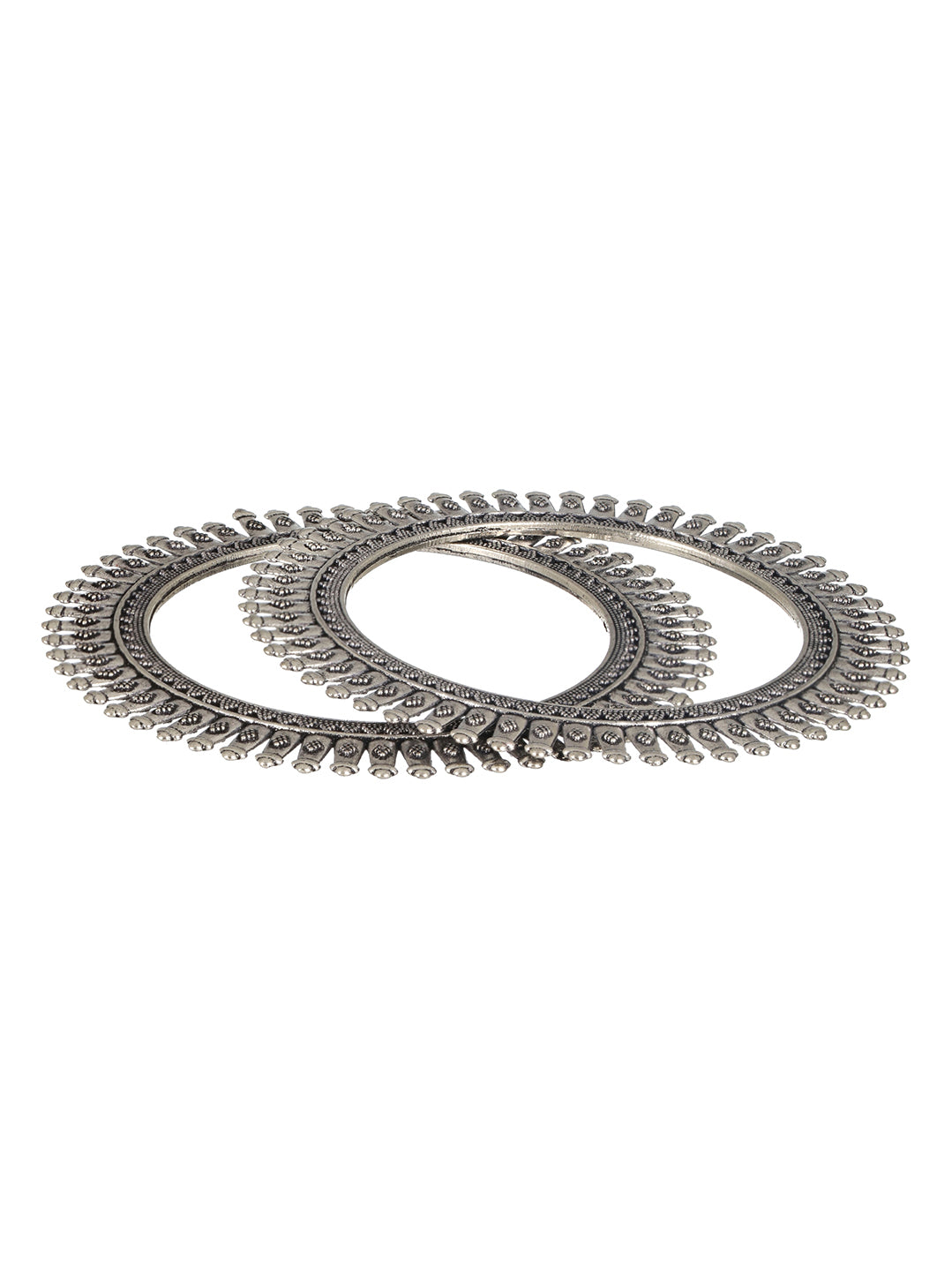 Set Of 2 Silver Toned & Silver Plated Handcrafted Oxidised Bangles