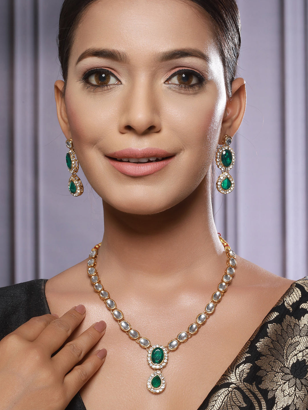 Kundan studded necklace set deals