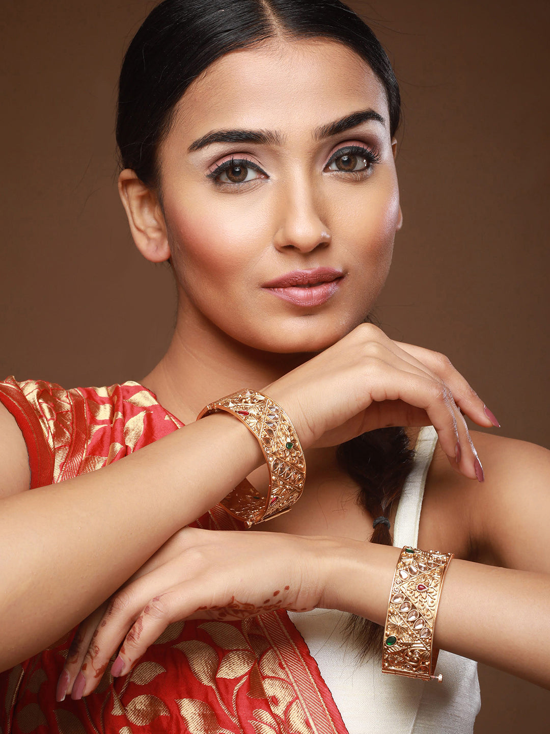 Set Of 2 24K Gold-Plated Stone-Studded Bangles - Jazzandsizzle