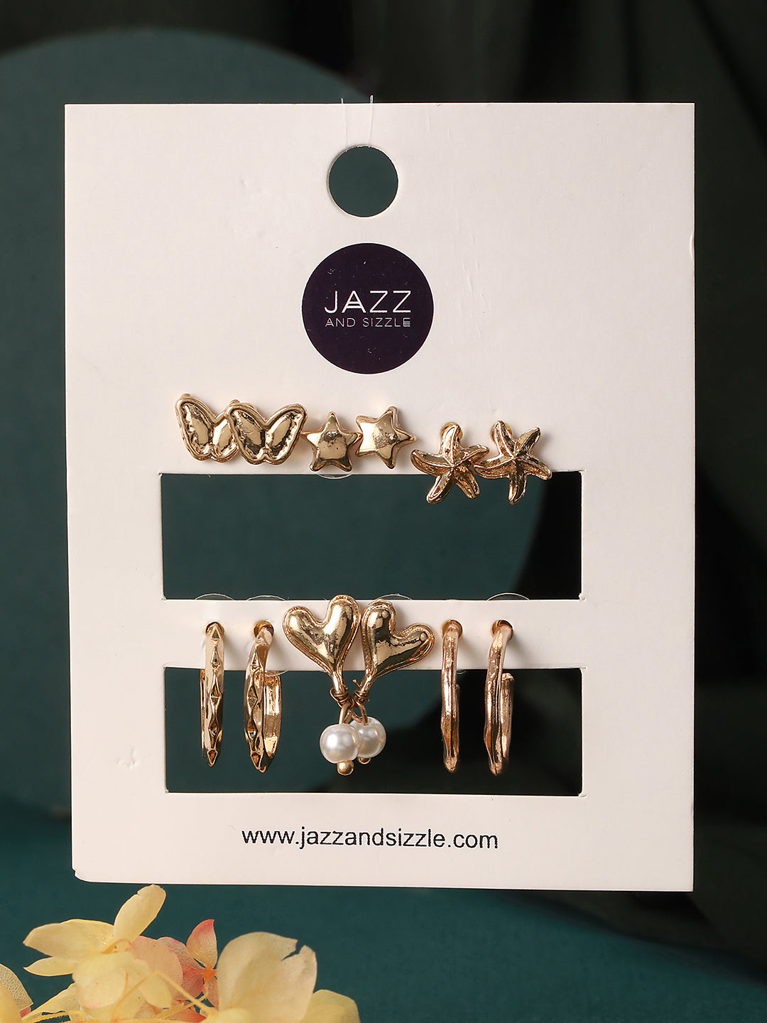 Set of 6 Gold-Plated Hoop & Studs Earrings - Jazzandsizzle