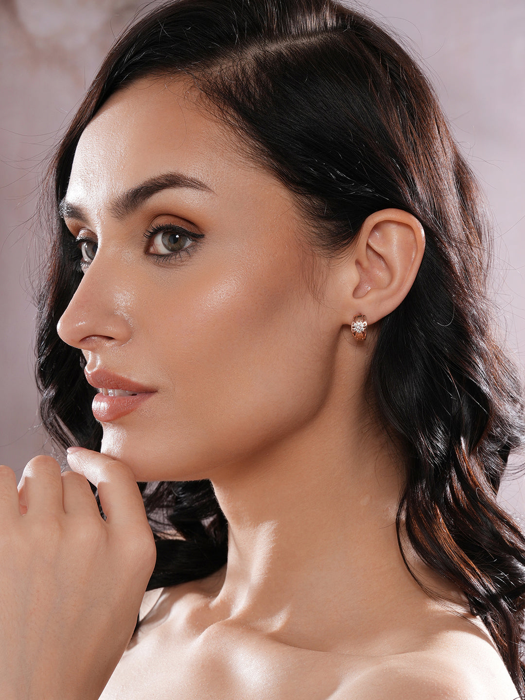 Jazz And Sizzle Rose Gold-Plated Stone-Studded Contemporary Studs