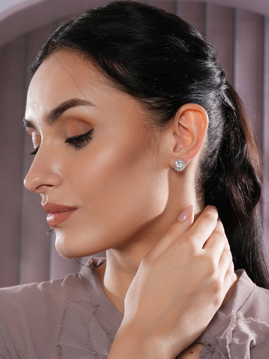 Jazz And Sizzle White AD-Studded Floral Studs Earrings