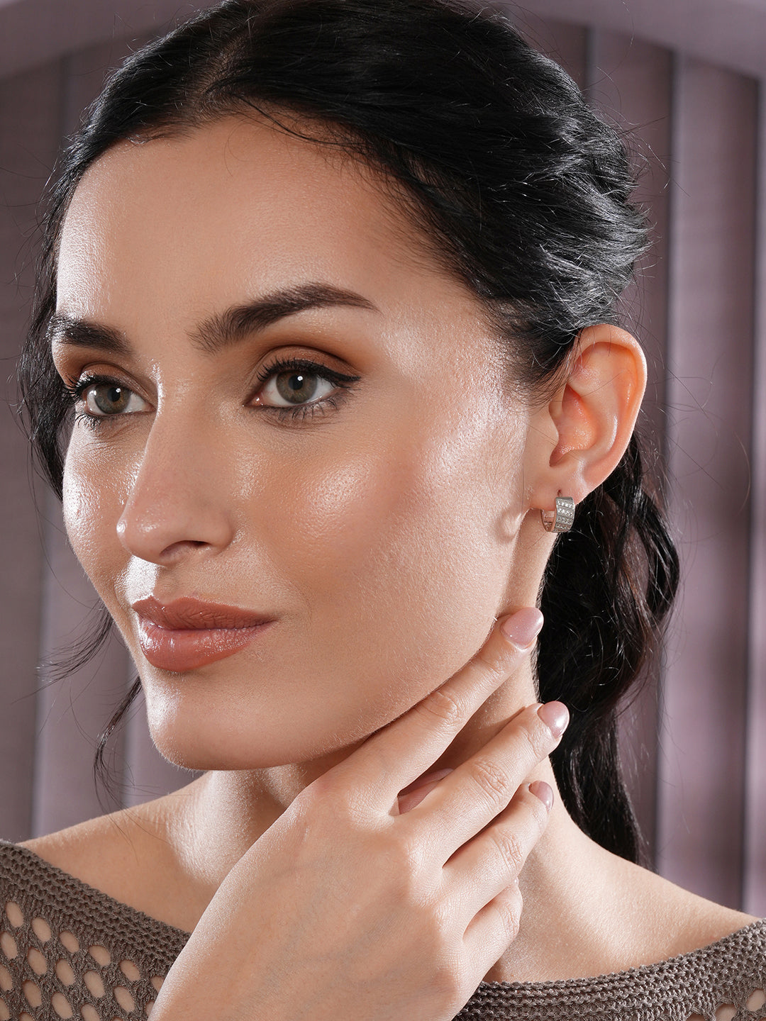 Jazz And Sizzle Silver Plated American Diamond Studded Hoop Earrings