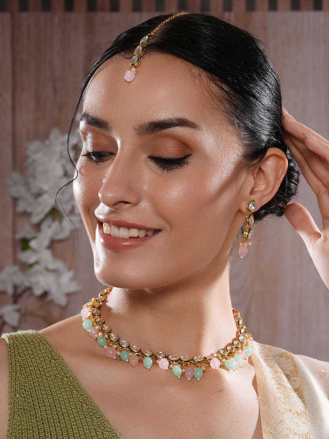Jazz And Sizzle Gold-Plated Kundan Studded & Beaded Jewellery Set With Maangtikka