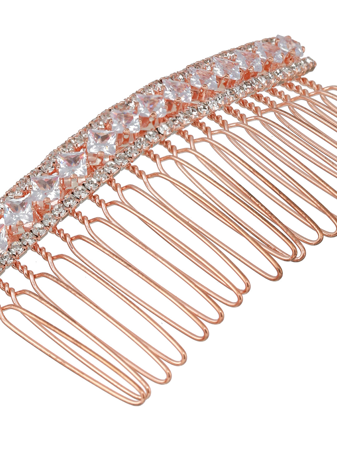 Women Rose Gold Plated & Silver-Toned Beaded Flowral design Comb Pin - Jazzandsizzle