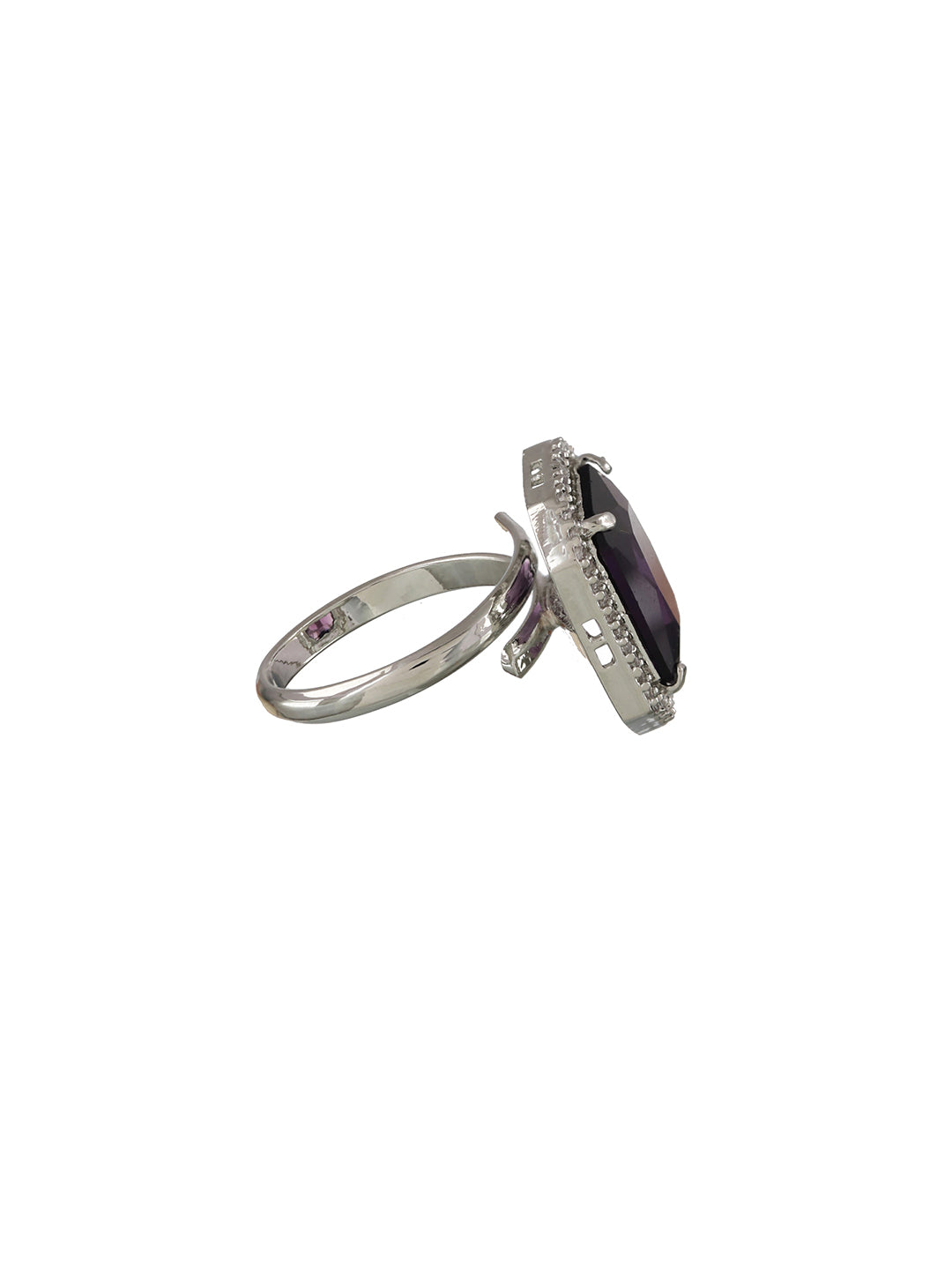 Silver-Plated Blue AD-Studded & White zirconia Handcrafted Adjustable Finger Ring - Jazzandsizzle