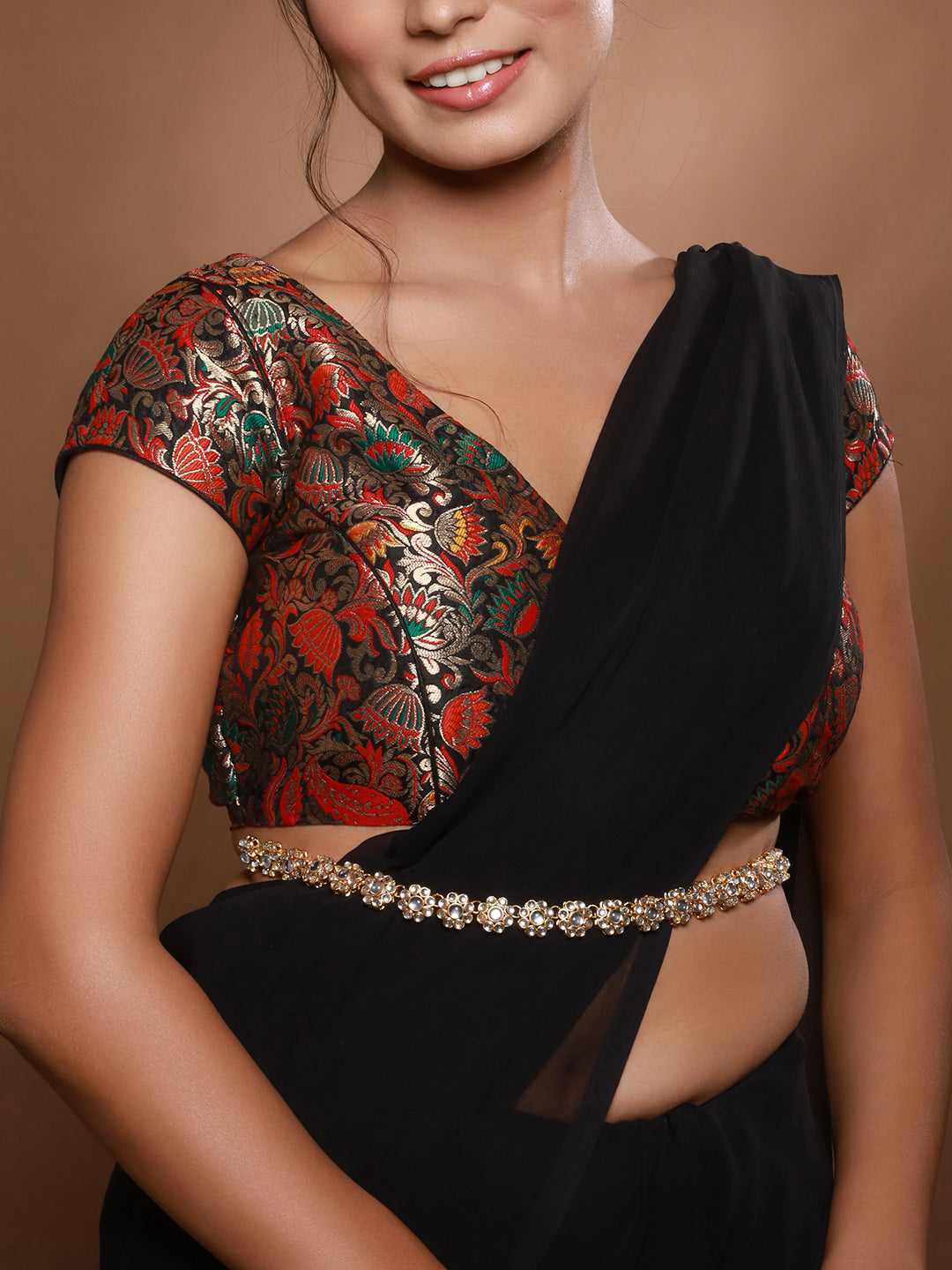 Jazz And Sizzle Gold Plated Pearl Beaded Floral Waist Belt