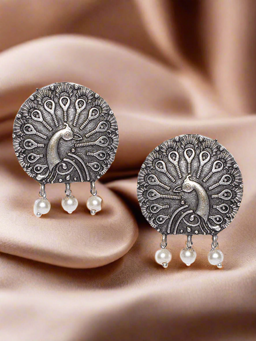 Oxidized Peacock Shaped Stud Earrings