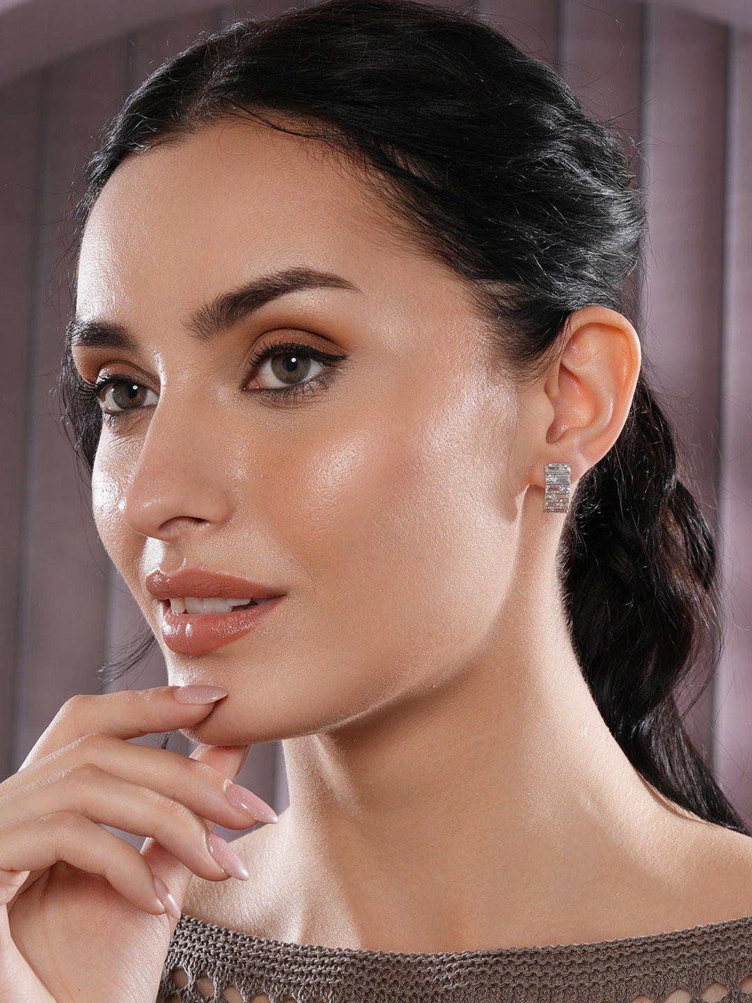 Jazz And Sizzle Silver-Plated & White Crystals Studs Earrings